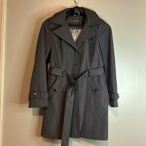 Calvin Klein NWOT Grey Hooded Trench Coat size small in excellent condition